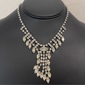 Vintage Necklace Rhinestone Drop Statement – Bridal Glam Chandelier Style